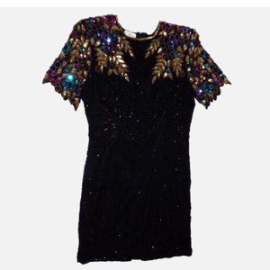 Vintage Stenay Sequined Glass Beaded Party Holiday Dress Size 16